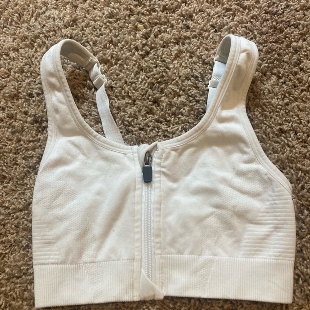 Women's White Zip-Up Sports Bra